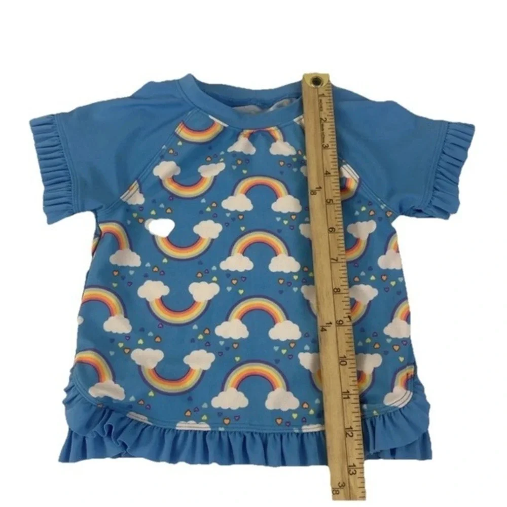 O'Rageous Rash‎ Guard Swim Top Girls Size 5 Blue Rainbow Ruffle Kids